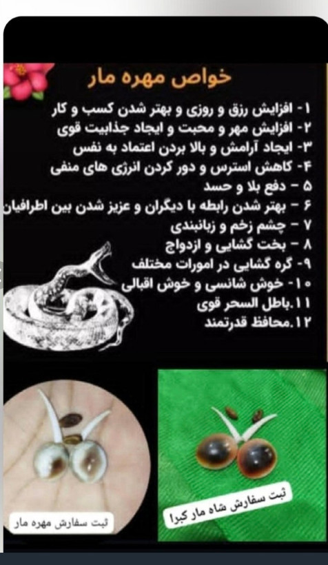 مهره مار اصلی با دعا و فعال سازی